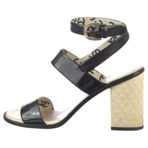 Chanel Interlocking CC Logo Black Patent Leather Sandals